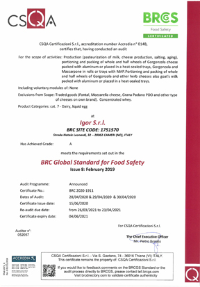 certificazione BRC Food Safety