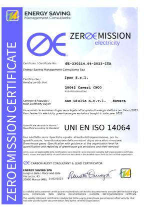 certificazione ZERO EMISSION COMPANY