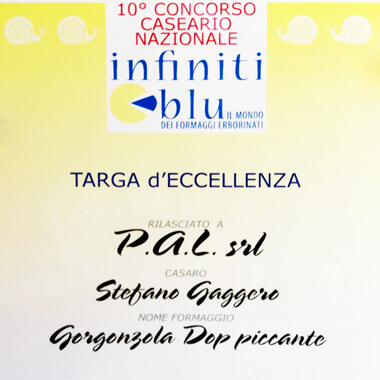 Gorgonzola DOP Piccante vince la Targa d'eccellenza Infiniti Blu