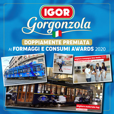 2020I riconoscimenti IGORIGOR Gorgonzola si è aggiudicata i premi per il Migliore materiale Pop e la Migliore Campagna New Media 2020 a Formaggi e Consumi Awards 2020