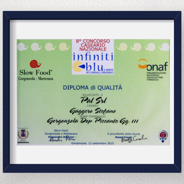 il Gorgonzola piccante DOP vince il Premio Infiniti Blu