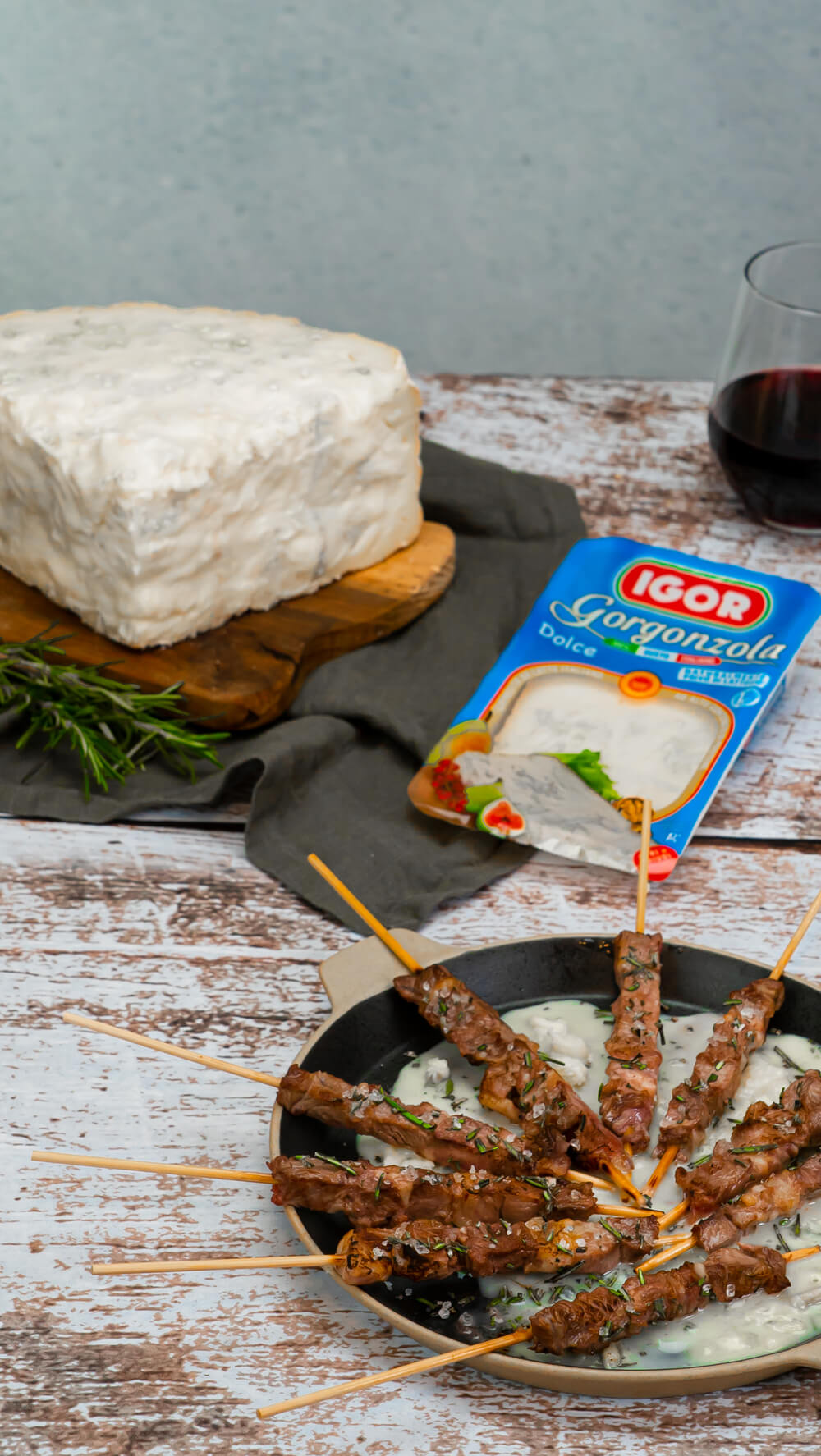 Arrosticini on igor sweet gorgonzola cream