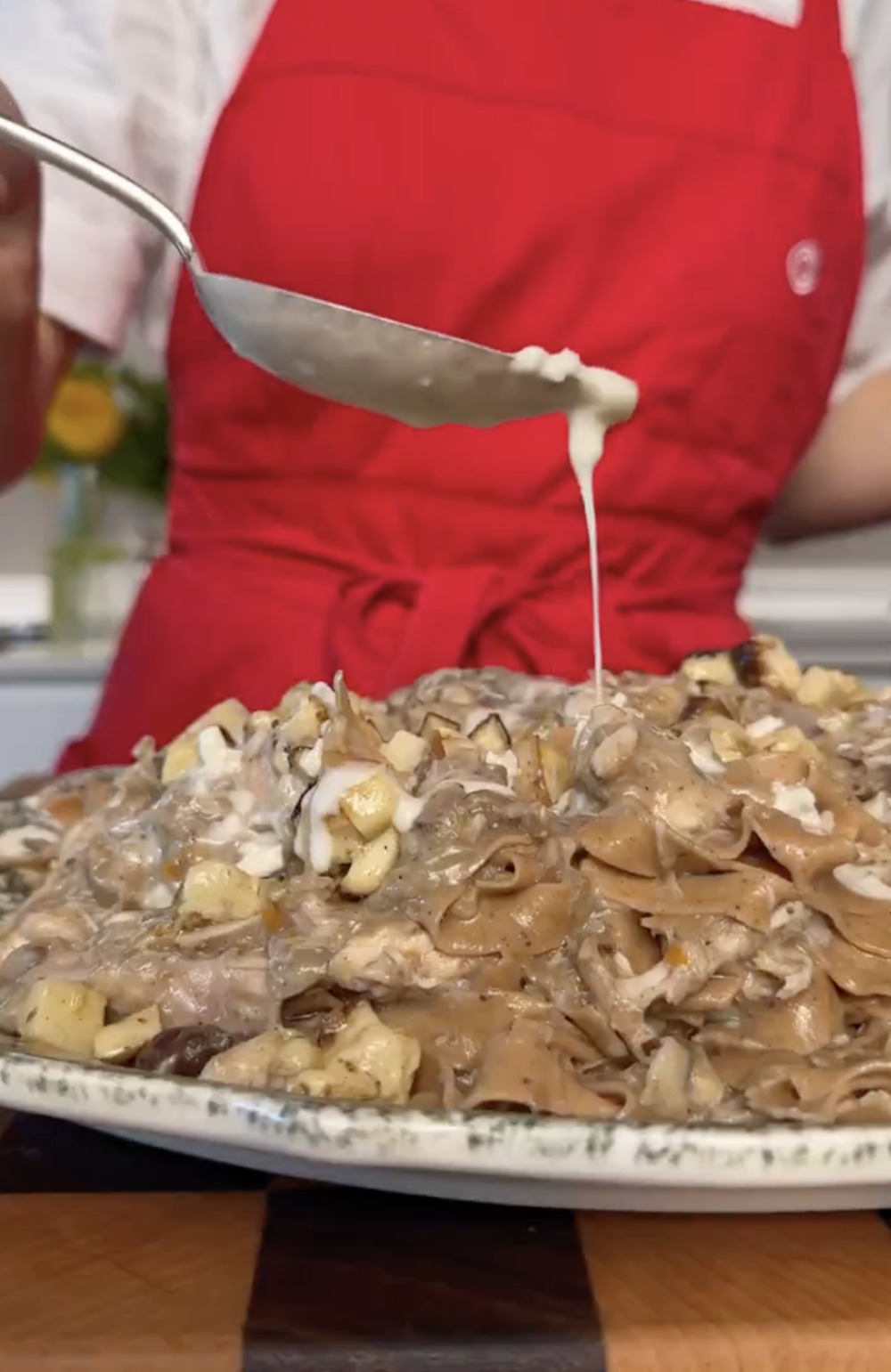 Chestnut tagliatelle, shredded white ragù, Leonardi Igor Gorgonzola Dolce Gran Riserva and porcini mushrooms