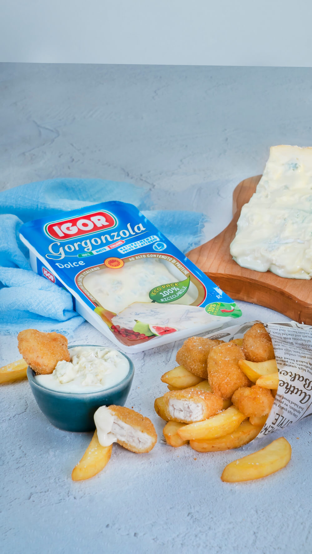 FISH & CHIPS WITH GORGONZOLA CREAM