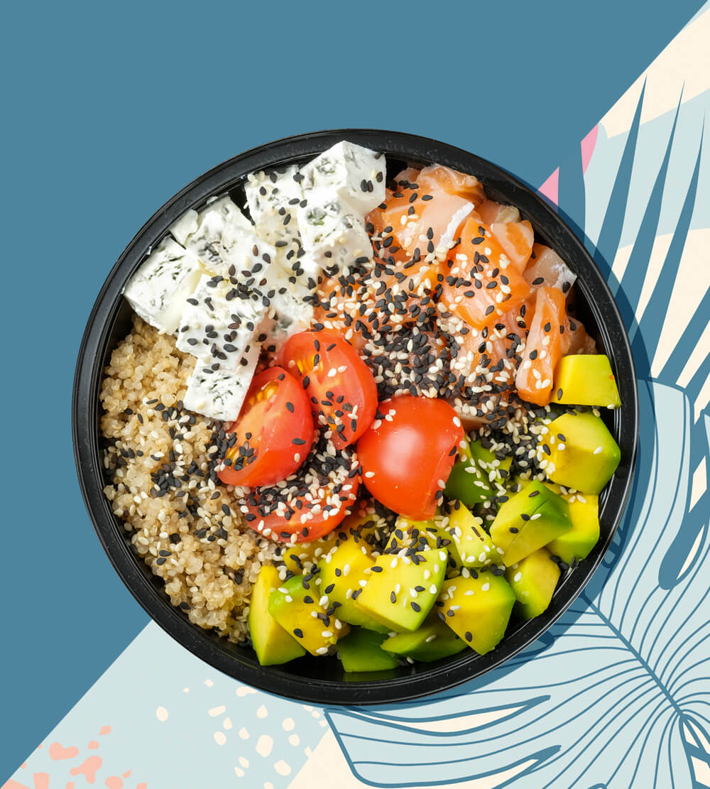 Poke with salmon, avocado and Gorgonzola