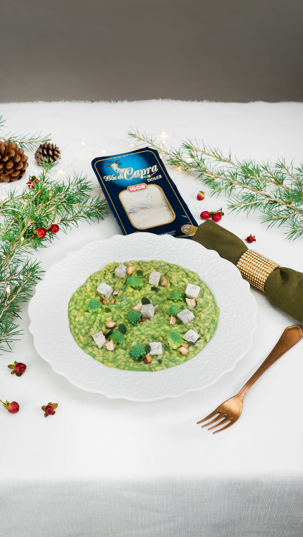 Risotto with Romanesco broccoli and goat’s blue cheese