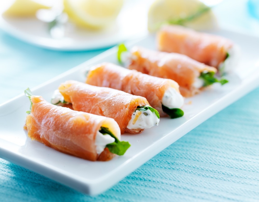 Salmon, rocket and sweet Gorgonzola rolls