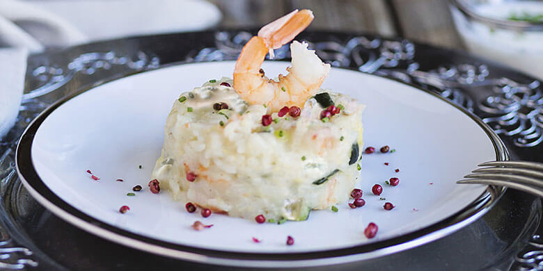 Risotto mit Gorgonzola, zucchini und garnelen