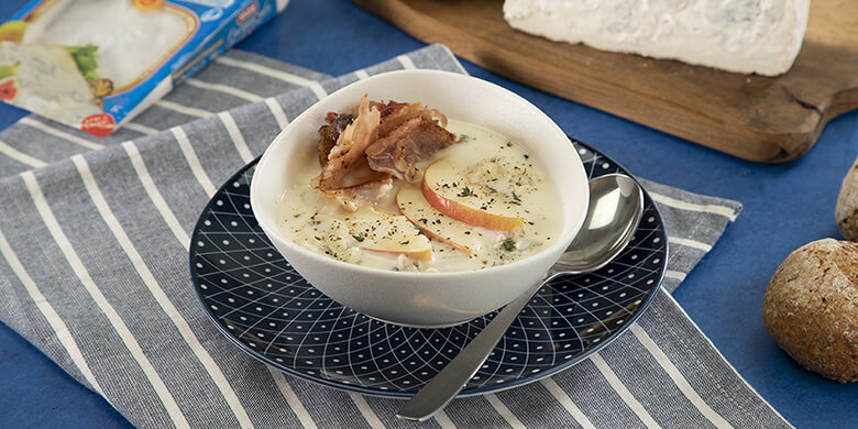 Samtige Kartoffeln-und Birnencremesuppe mit Gorgonzola