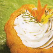 CREAMED PEA SOUP WITH GORGONZOLA MOUSSE MUFFINS