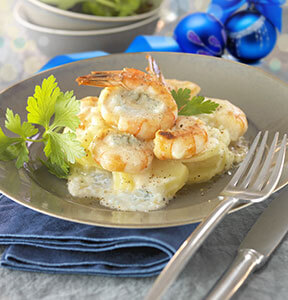 GAMBERI SU CREMA DI PATATE E GORGONZOLA