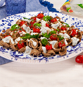 ORECCHIETTE DI GRANO ARSO CON POMODORINI, CIME DI RAPA E GORGONZOLA