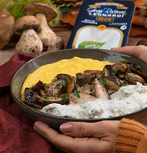 POLENTA AI FUNGHI CON GORGONZOLA GRAN RISERVA LEONARDI