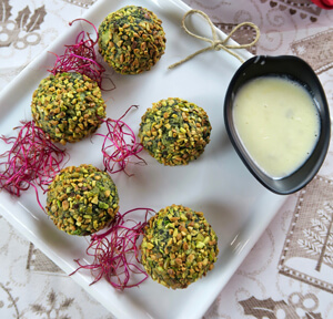 POLPETTINE DI SPINACI IN CROSTA DI PISTACCHIO E CREMA AL GORGONZOLA