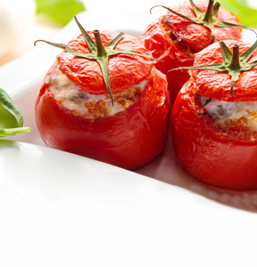 POMODORI AL FORNO CON GORGONZOLA E MANDORLE