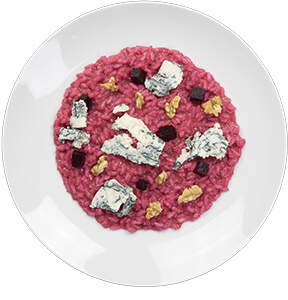 RISOTTO MIT ROTER RBE, GORGONZOLA PICCANTE IGOR UND WALNSSEN