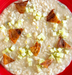 RISOTTO AL GORGONZOLA GRAN RISERVA LEONARDI, MELA VERDE E BACON